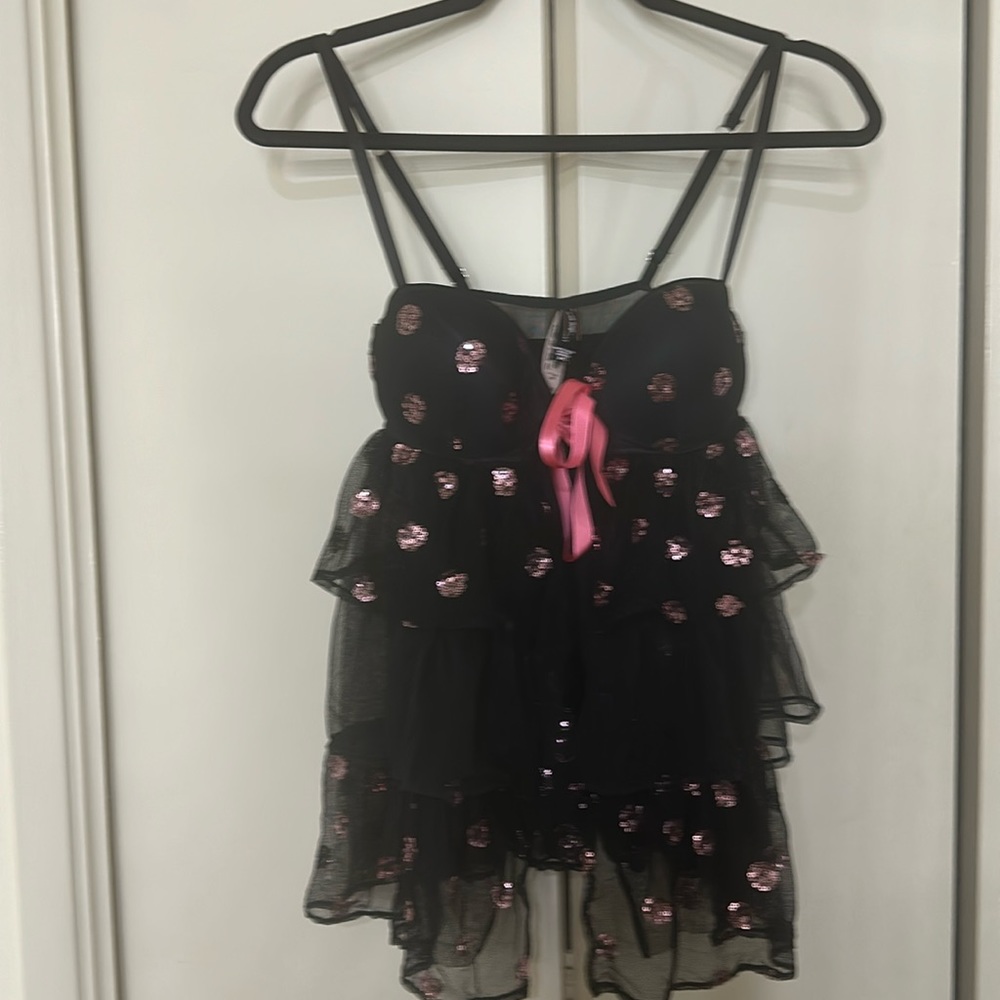 NWT Victoria Secrret sexy lingerie black with pink sparkly sequence 34C - Picture 2 of 7